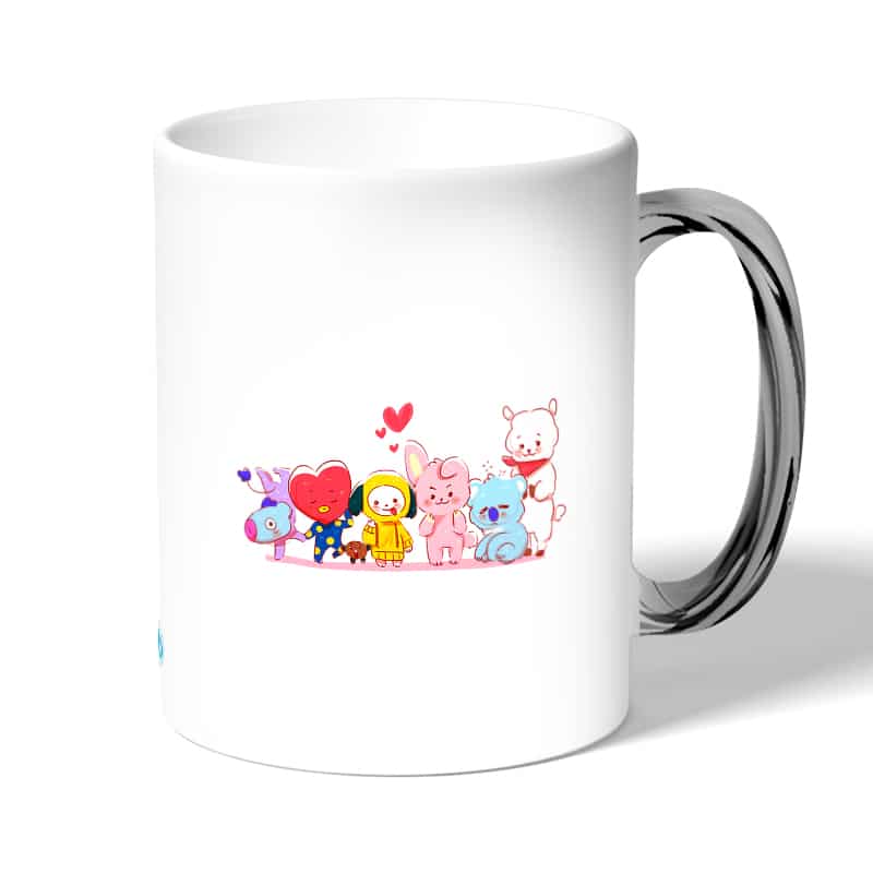 كوب قهوة بمقبض فضي بتصميم شخصيات BT21 المحبوبة كوب قهوة بمقبض فضي بتصميم شخصيات BT21 المحبوبة