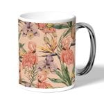 كوب قهوة بمقبض فضي بتصميم طائر الفلامنجو