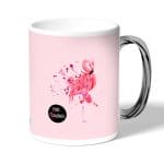 كوب قهوة بمقبض فضي بتصميم فلامنجو وردي