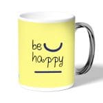 كوب قهوة بمقبض فضي بتصميم كن سعيد