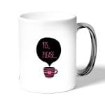 كوب قهوة بمقبض فضي بتصميم كوب بعباره