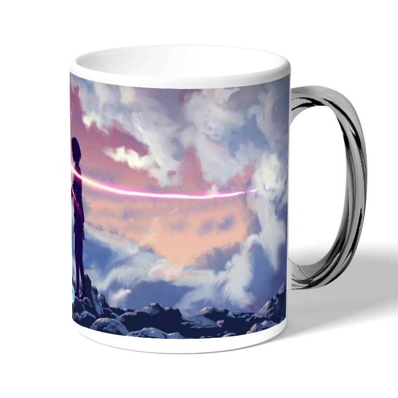 كوب قهوة بمقبض فضي بتصميم لحظه اللقاء انمي أسمك كوب قهوة بمقبض فضي بتصميم لحظه اللقاء انمي أسمك