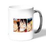 كوب قهوة بمقبض فضي بتصميم لوفي وشقيقاه ون بيس