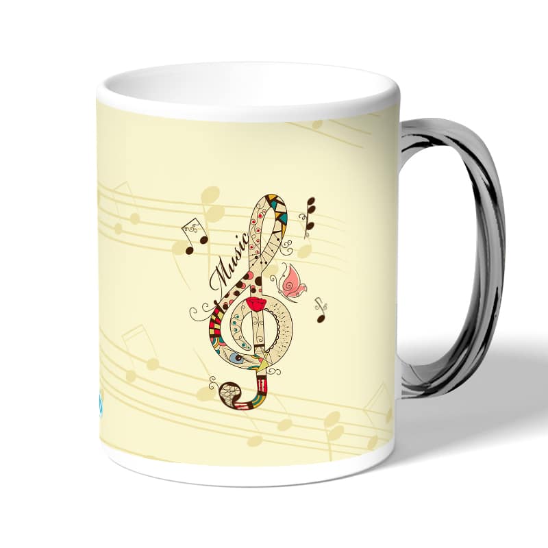 كوب قهوة بمقبض فضي بتصميم نغمة موسيقية جميلة كوب قهوة بمقبض فضي بتصميم نغمة موسيقية جميلة