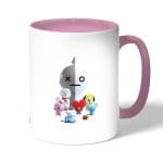 كوب قهوة بمقبض وردي بتصميم آرمي بتس شخصيات BT21