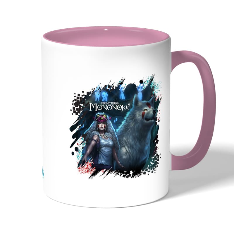 كوب قهوة بمقبض وردي بتصميم الاميرة مونونوكي في الغابة كوب قهوة بمقبض وردي بتصميم الاميرة مونونوكي في الغابة