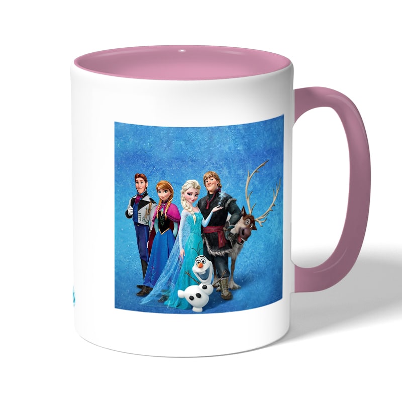 كوب قهوة بمقبض وردي بتصميم الشخصيات الرئيسيه لفروزن كوب قهوة بمقبض وردي بتصميم الشخصيات الرئيسيه لفروزن