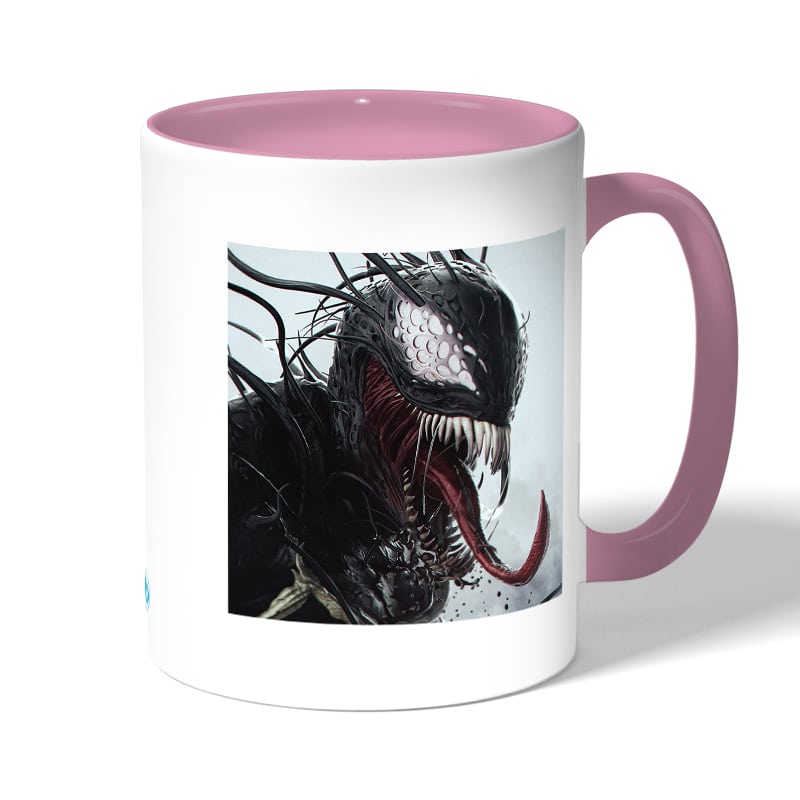 كوب قهوة بمقبض وردي بتصميم الوحش فينوم كوب قهوة بمقبض وردي بتصميم الوحش فينوم