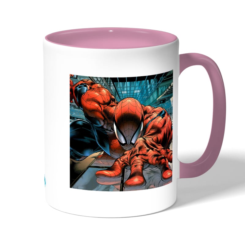 كوب قهوة بمقبض وردي بتصميم تسلق الجدران سبايدر مان كوب قهوة بمقبض وردي بتصميم تسلق الجدران سبايدر مان