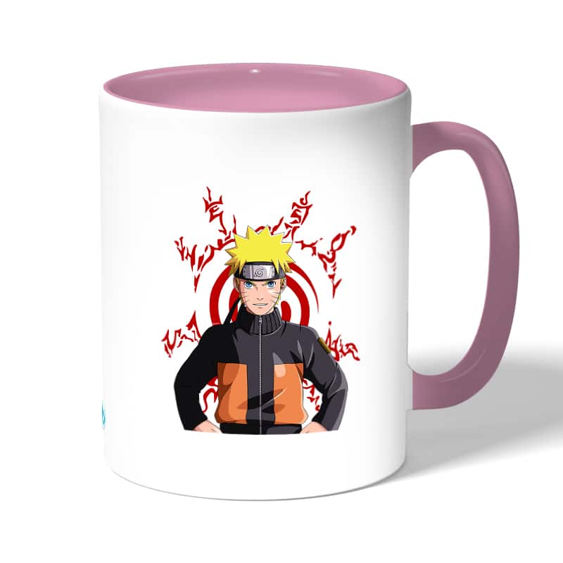 كوب قهوة بمقبض وردي بتصميم ختم ناروتو كوب قهوة بمقبض وردي بتصميم ختم ناروتو