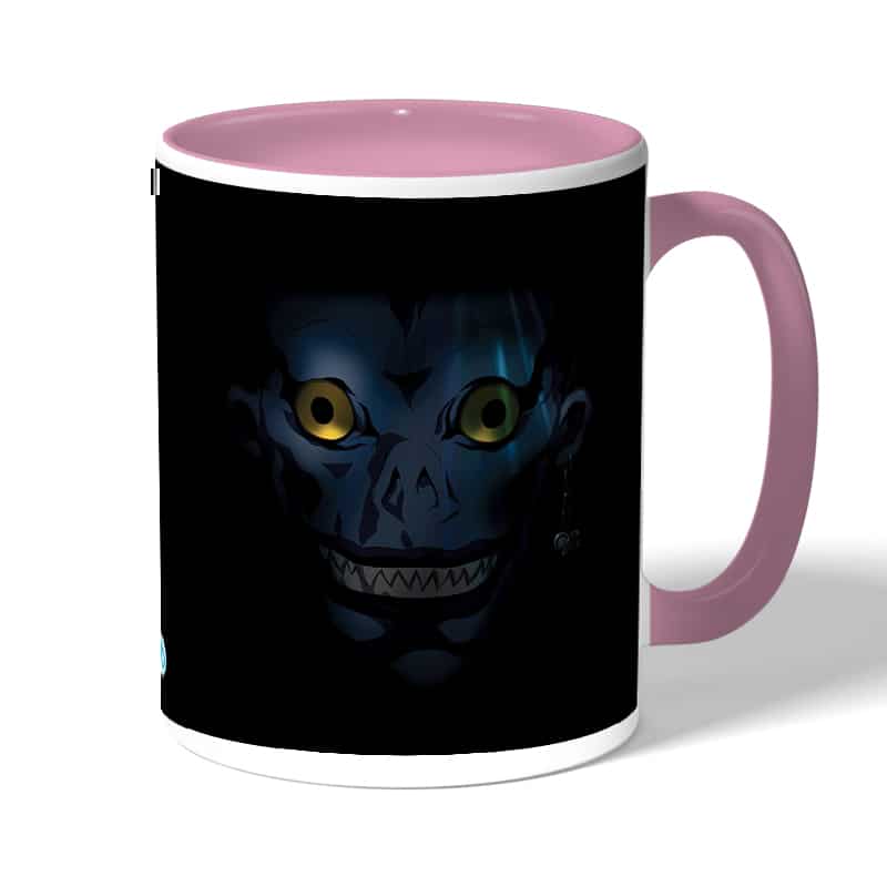 كوب قهوة بمقبض وردي بتصميم ديث نوت ريوك مخيف كوب قهوة بمقبض وردي بتصميم ديث نوت ريوك مخيف