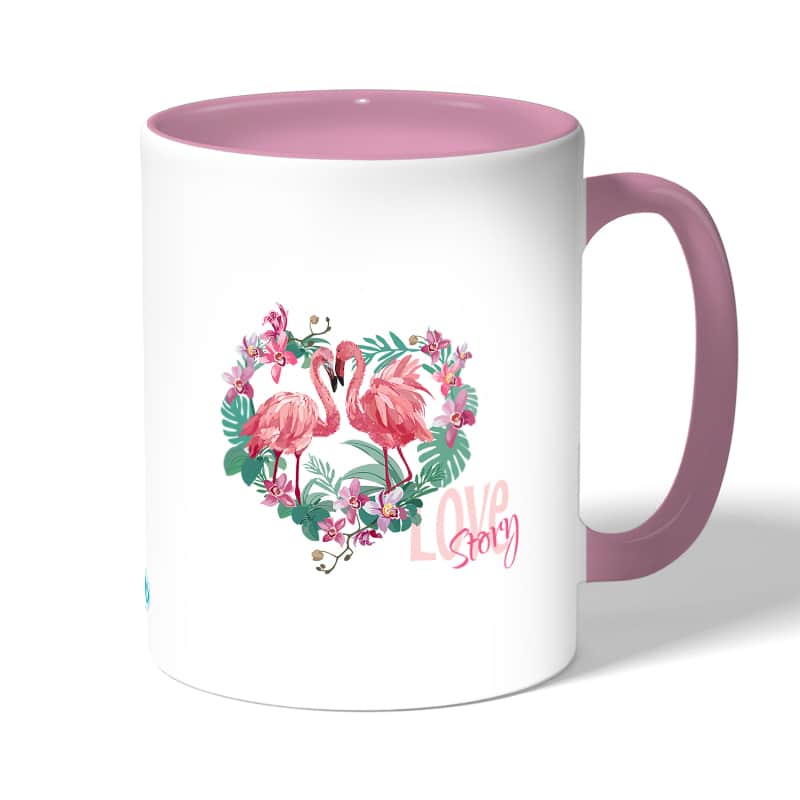كوب قهوة بمقبض وردي بتصميم زوجين الحب فلامنغو كوب قهوة بمقبض وردي بتصميم زوجين الحب فلامنغو