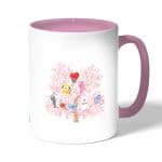 كوب قهوة بمقبض وردي بتصميم شجرة الكرز شخصيات BT21