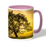 كوب قهوة بمقبض وردي بتصميم شجره الغروب