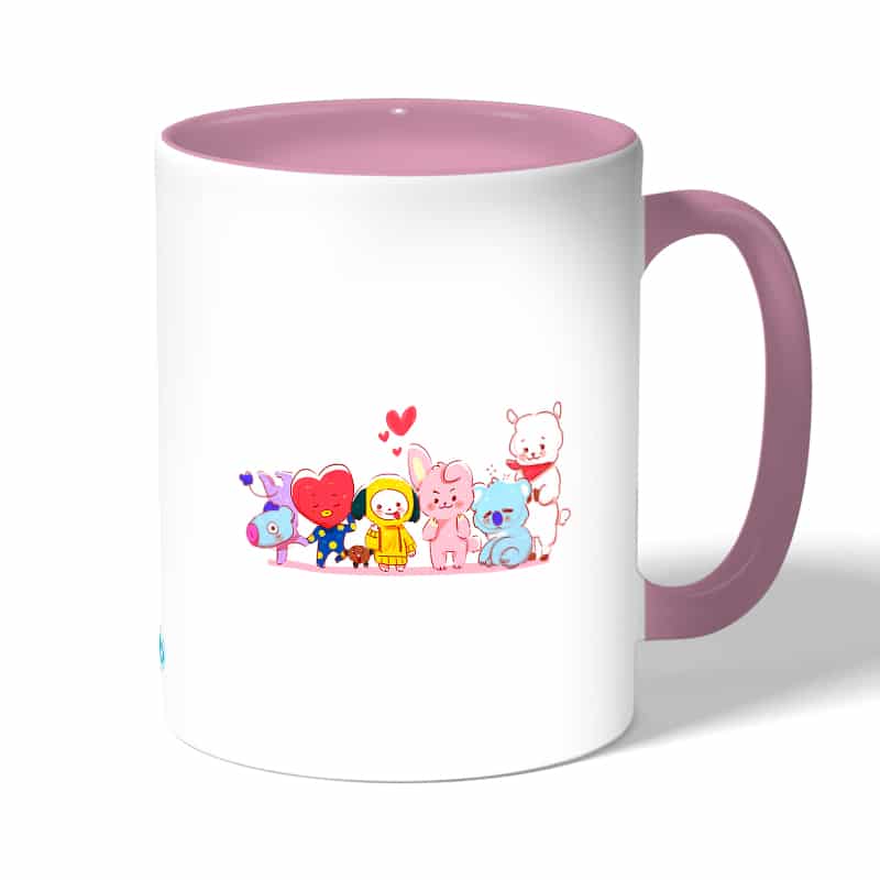 كوب قهوة بمقبض وردي بتصميم شخصيات BT21 المحبوبة كوب قهوة بمقبض وردي بتصميم شخصيات BT21 المحبوبة
