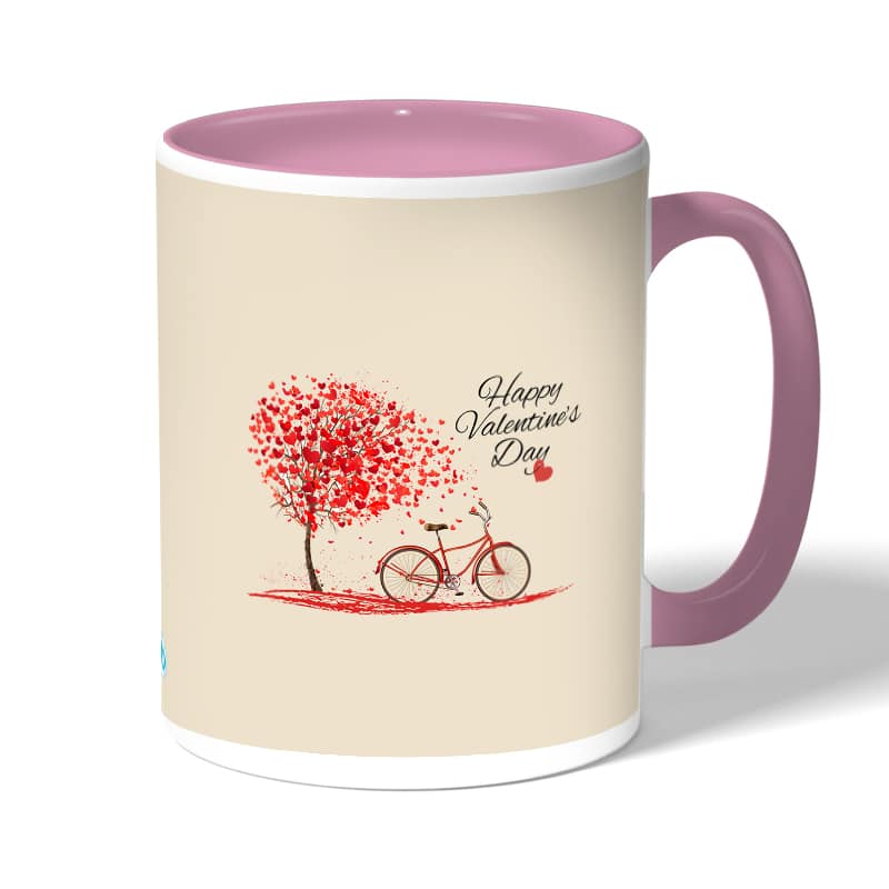كوب قهوة بمقبض وردي بتصميم عيد حب سعيد كوب قهوة بمقبض وردي بتصميم عيد حب سعيد