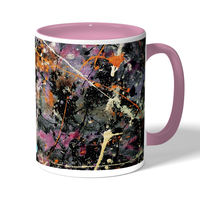 كوب قهوة بمقبض وردي بتصميم فن تجريدي كوب قهوة بمقبض وردي بتصميم فن تجريدي