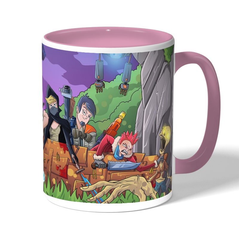 كوب قهوة بمقبض وردي بتصميم فورت نايت رسم كوب قهوة بمقبض وردي بتصميم فورت نايت رسم