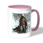 كوب قهوة بمقبض وردي بتصميم قتال مع القراصنه أساسنز كريد