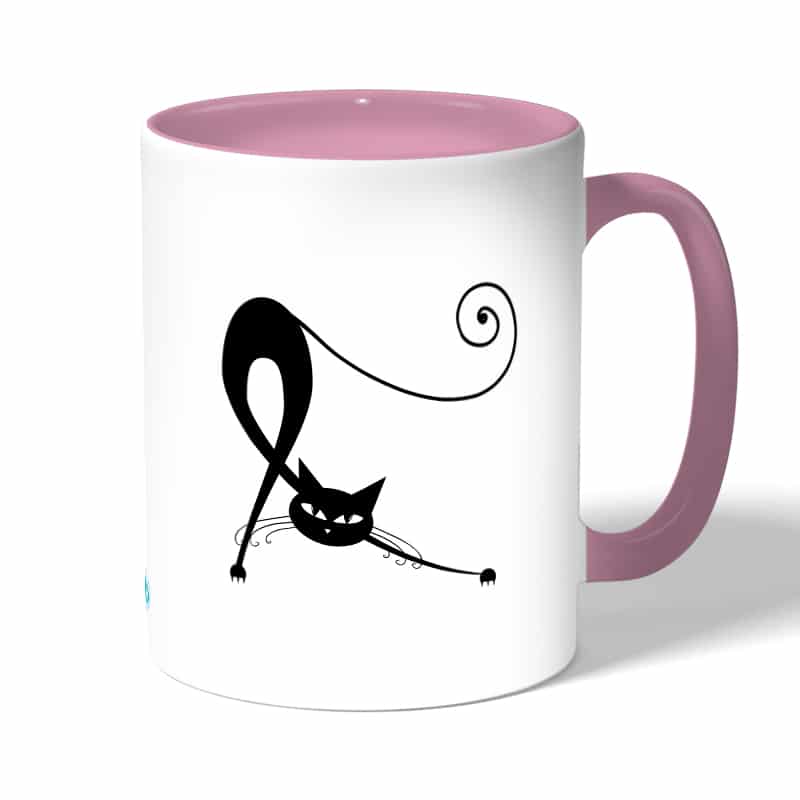 كوب قهوة بمقبض وردي بتصميم قطه كرتونيه كوب قهوة بمقبض وردي بتصميم قطه كرتونيه