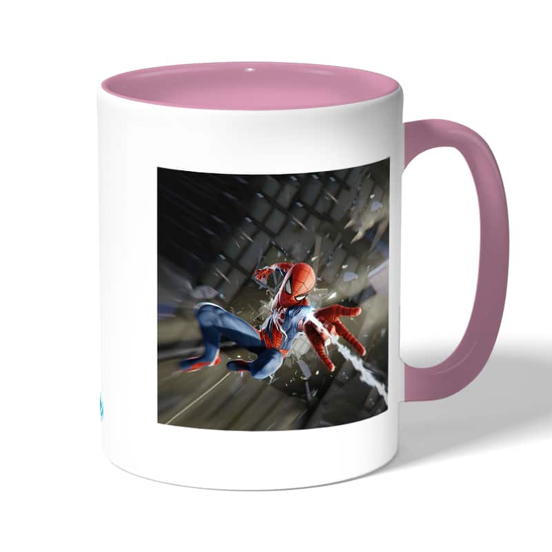 كوب قهوة بمقبض وردي بتصميم قوة سبيدر مان كوب قهوة بمقبض وردي بتصميم قوة سبيدر مان