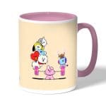 كوب قهوة بمقبض وردي بتصميم قوه كوكي شخصيات BT21