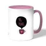 كوب قهوة بمقبض وردي بتصميم كوب بعباره