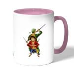 كوب قهوة بمقبض وردي بتصميم لوفي و زورو ون بيس