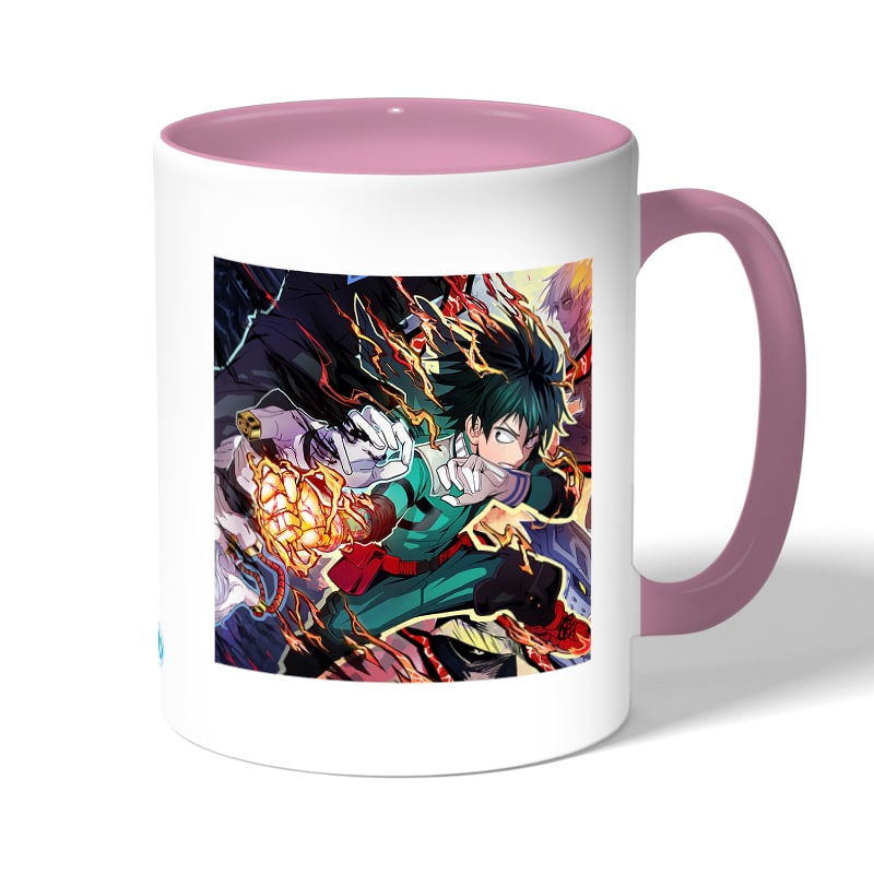 كوب قهوة بمقبض وردي بتصميم معركه في أكاديميتي للأبطال كوب قهوة بمقبض وردي بتصميم معركه في أكاديميتي للأبطال