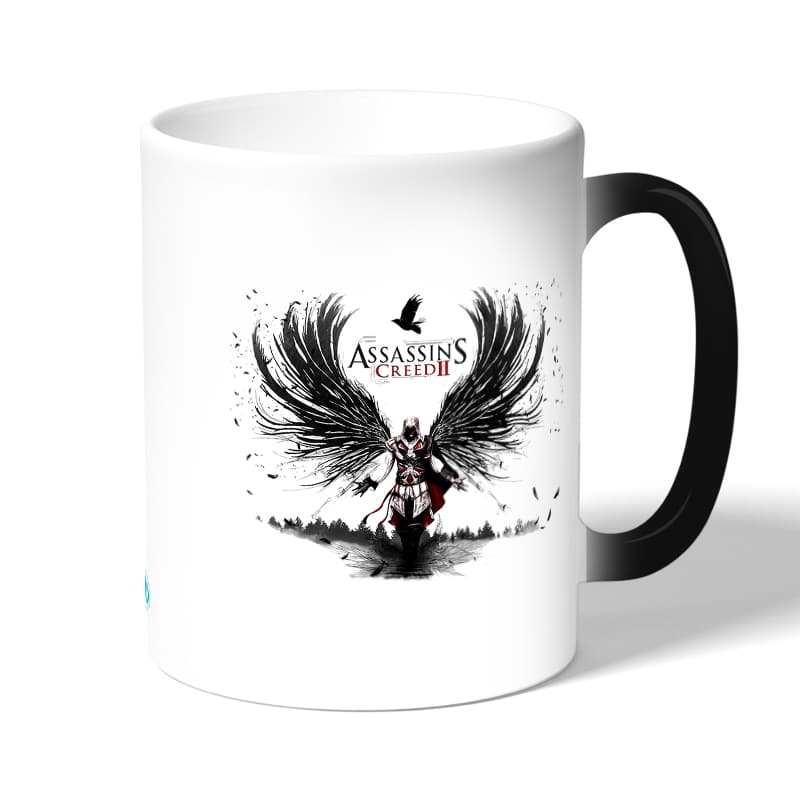 كوب قهوة سحري لون اسود بتصميم أساسنز كريد الجناح الأسود كوب قهوة سحري لون اسود بتصميم أساسنز كريد الجناح الأسود