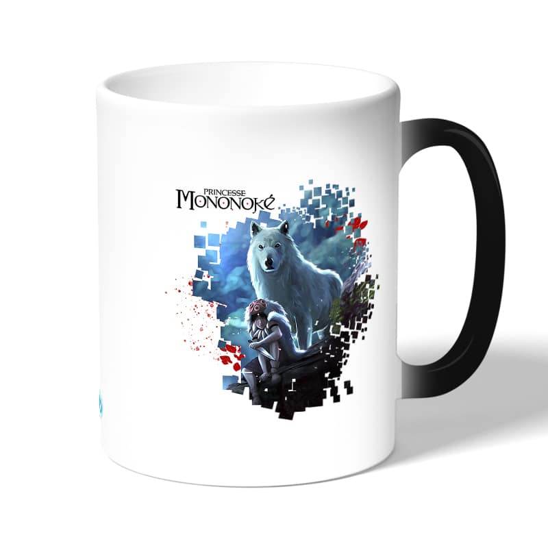 كوب قهوة سحري لون اسود بتصميم الاميرة مونونوكي مع ذئب كوب قهوة سحري لون اسود بتصميم الاميرة مونونوكي مع ذئب