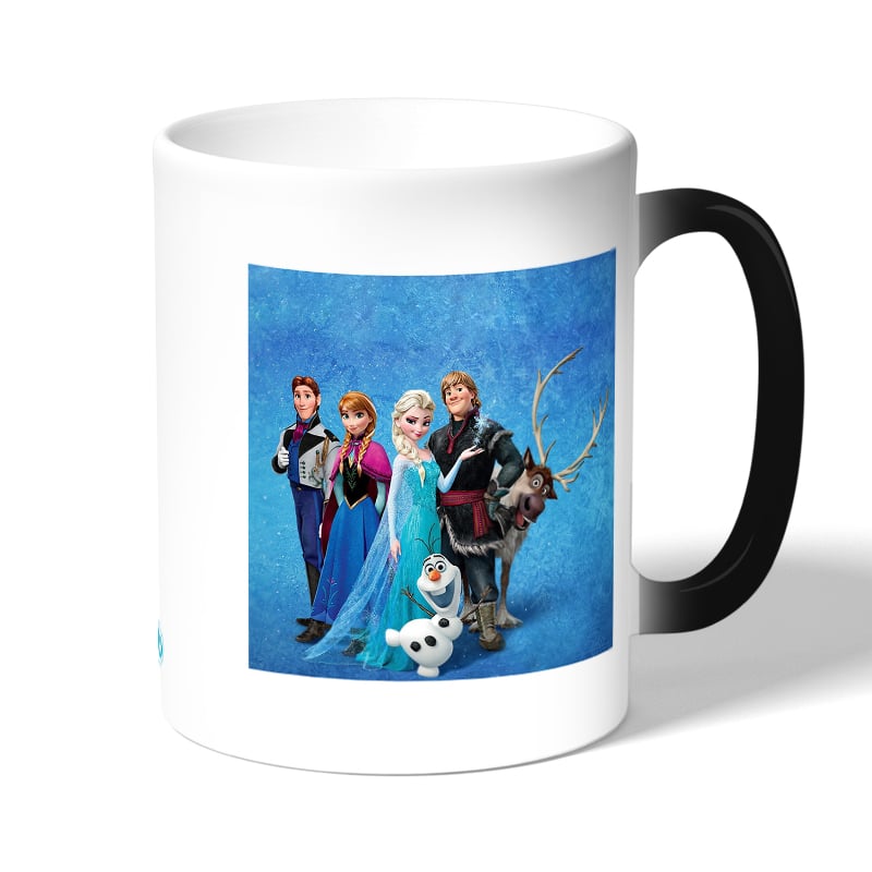 كوب قهوة سحري لون اسود بتصميم الشخصيات الرئيسيه لفروزن كوب قهوة سحري لون اسود بتصميم الشخصيات الرئيسيه لفروزن