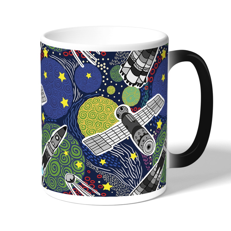 كوب قهوة سحري لون اسود بتصميم الفضاء الخارجي كوب قهوة سحري لون اسود بتصميم الفضاء الخارجي