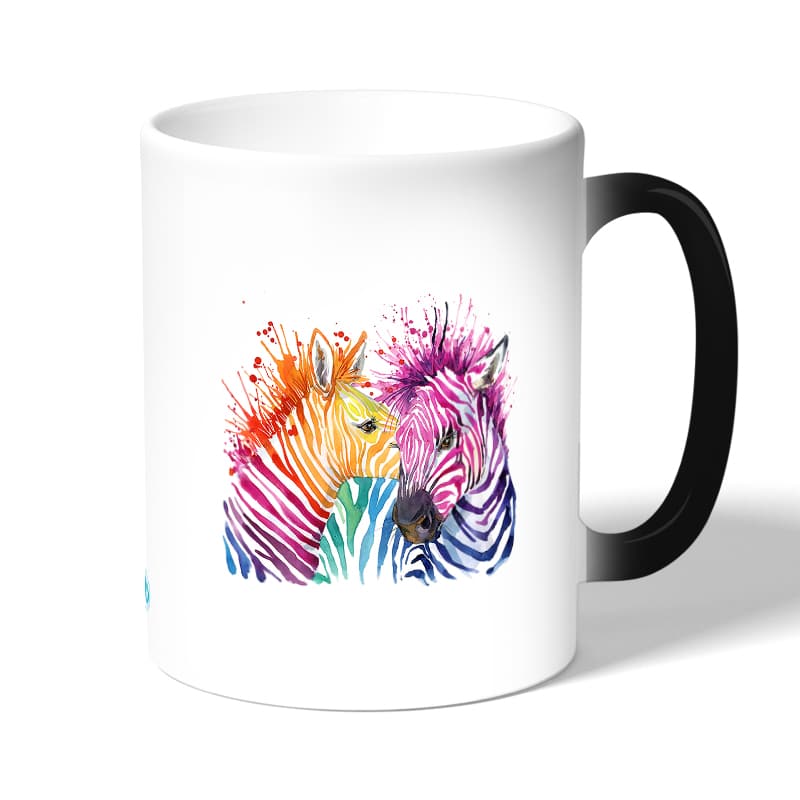 كوب قهوة سحري لون اسود بتصميم حمار وحشي ملون كوب قهوة سحري لون اسود بتصميم حمار وحشي ملون