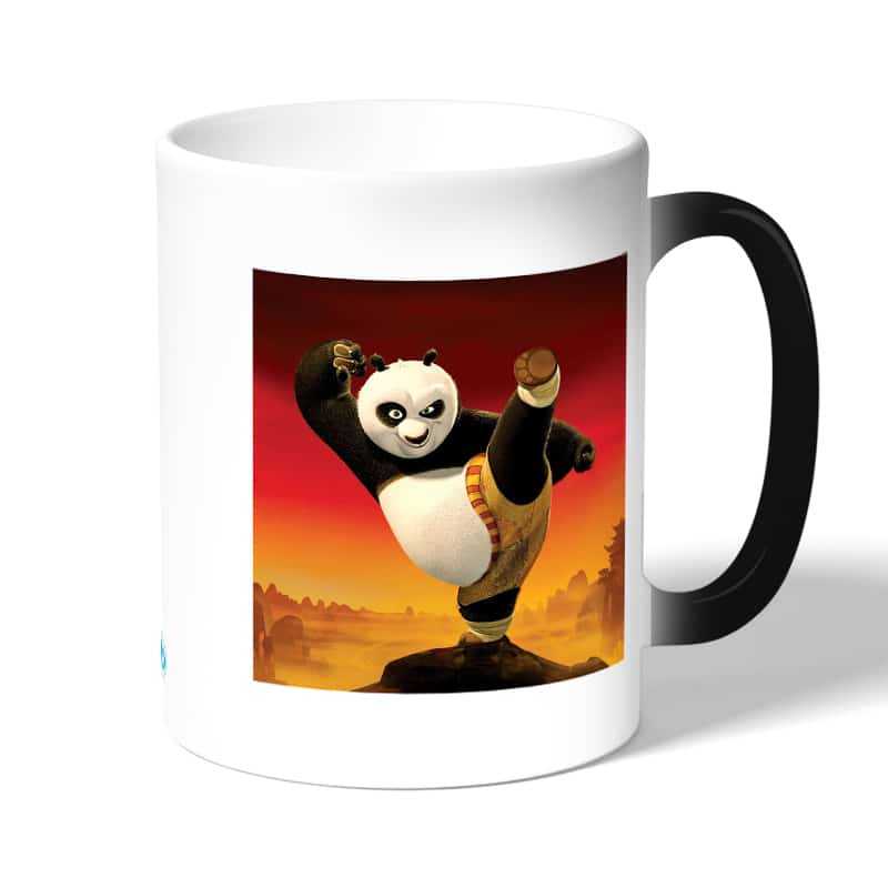 كوب قهوة سحري لون اسود بتصميم ركله كونغ فو باندا كوب قهوة سحري لون اسود بتصميم ركله كونغ فو باندا