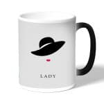 كوب قهوة سحري لون اسود بتصميم سيدة