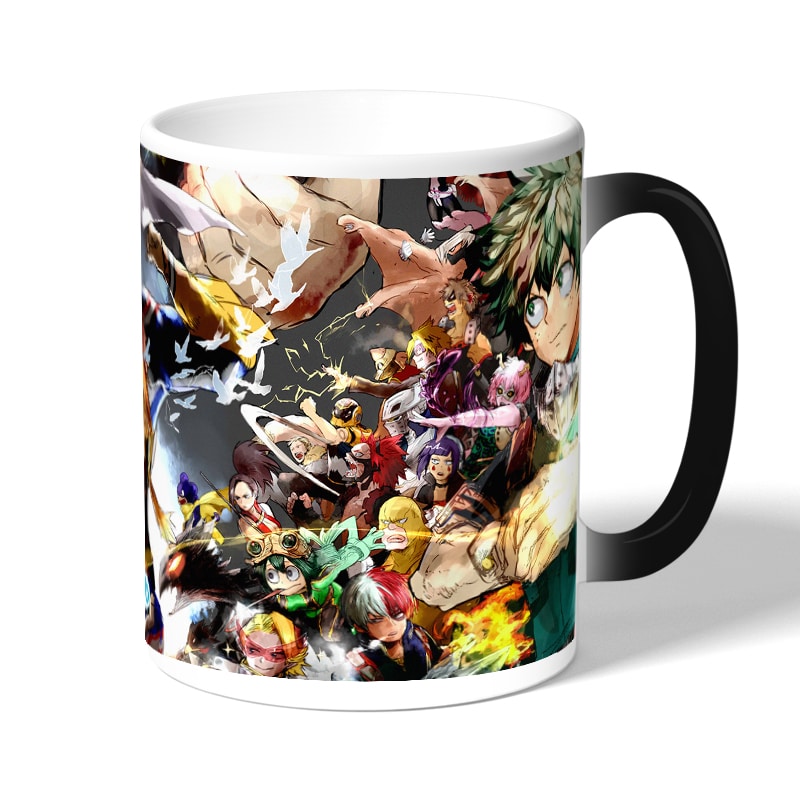 كوب قهوة سحري لون اسود بتصميم شخصيات أكاديميتي للأبطال كوب قهوة سحري لون اسود بتصميم شخصيات أكاديميتي للأبطال