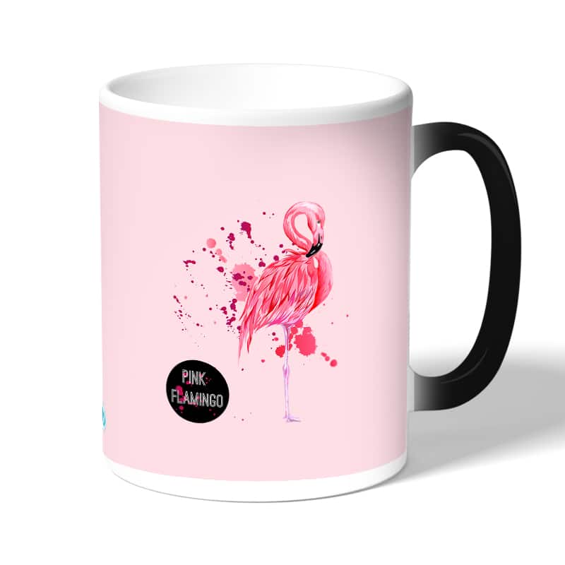 كوب قهوة سحري لون اسود بتصميم فلامنجو وردي كوب قهوة سحري لون اسود بتصميم فلامنجو وردي