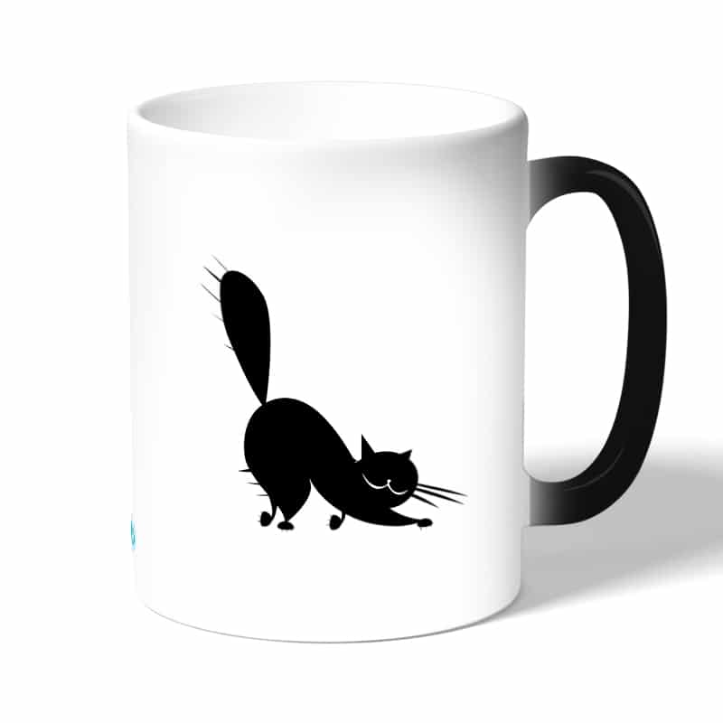 كوب قهوة سحري لون اسود بتصميم قط اسود كوب قهوة سحري لون اسود بتصميم قط اسود