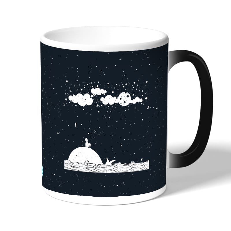 كوب قهوة سحري لون اسود بتصميم قمر والنجوم كوب قهوة سحري لون اسود بتصميم قمر والنجوم