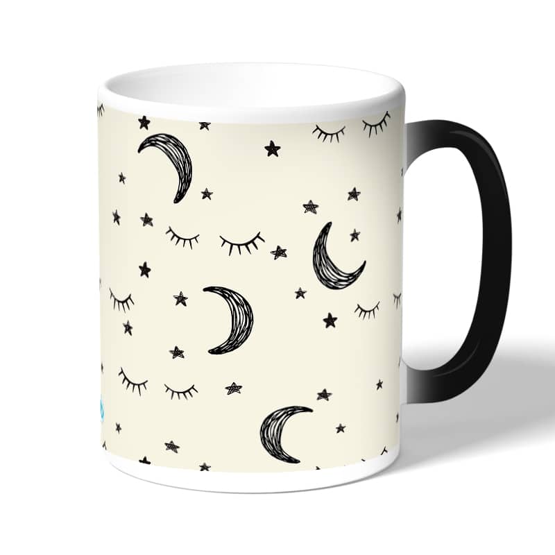 كوب قهوة سحري لون اسود بتصميم قمر ونجوم كوب قهوة سحري لون اسود بتصميم قمر ونجوم