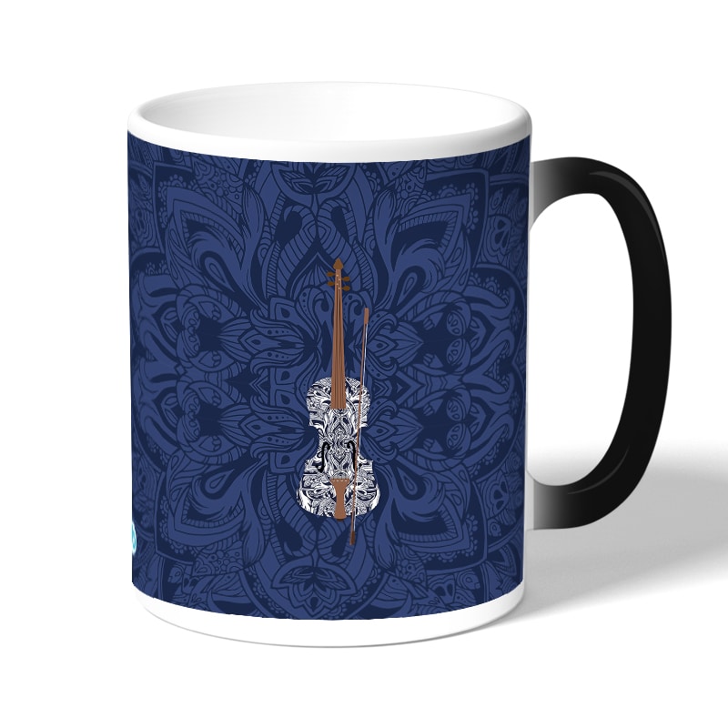 كوب قهوة سحري لون اسود بتصميم كمان مزخرف كوب قهوة سحري لون اسود بتصميم كمان مزخرف