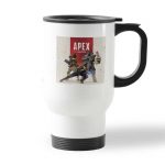 كوب قهوة للسيارة لون ابيض بتصميم  ابيكس ليجندز القتال معا