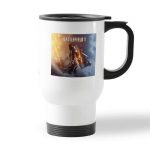 كوب قهوة للسيارة لون ابيض بتصميم اسلحة باتلفيلد