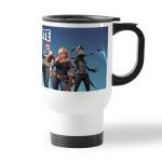 كوب قهوة للسيارة لون ابيض بتصميم اسلحة فورت نايت باتل رويال