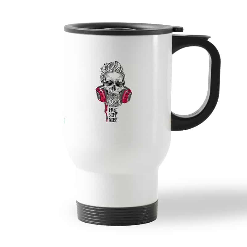 كوب قهوة للسيارة لون ابيض بتصميم الأستماع الى الموسيقى كوب قهوة للسيارة لون ابيض بتصميم الأستماع الى الموسيقى