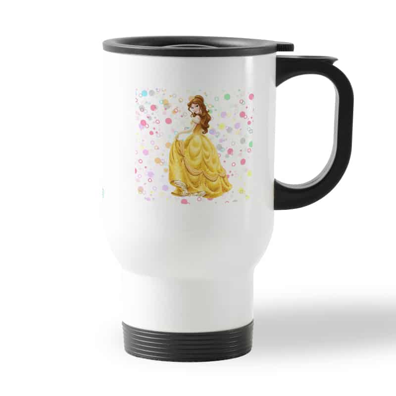 كوب قهوة للسيارة لون ابيض بتصميم  الأميرة بيلا كوب قهوة للسيارة لون ابيض بتصميم  الأميرة بيلا