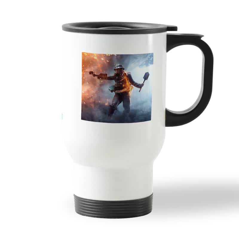 كوب قهوة للسيارة لون ابيض بتصميم الاستعداد للمعركة  باتلفيلد كوب قهوة للسيارة لون ابيض بتصميم الاستعداد للمعركة  باتلفيلد