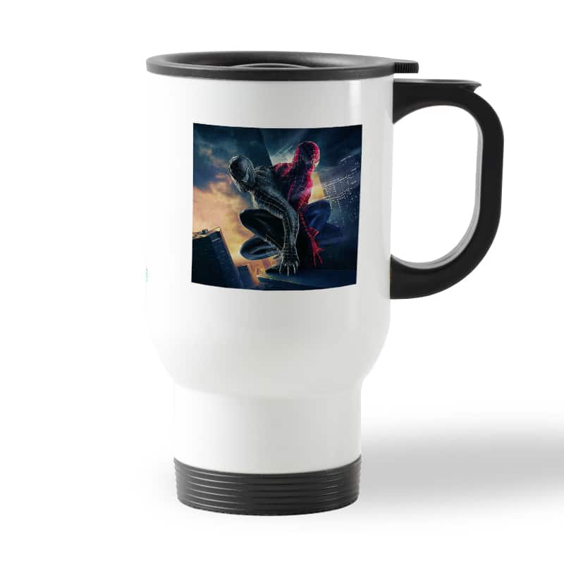 كوب قهوة للسيارة لون ابيض بتصميم الشر يسيطرعلى سبايدر مان كوب قهوة للسيارة لون ابيض بتصميم الشر يسيطرعلى سبايدر مان