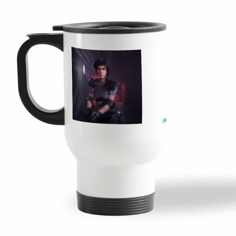 كوب-قهوة-للسيارة-لون-ابيض-بتصميم-الشرطيه-جيل-فالنتاين-رزدنت-ايفل-3-2